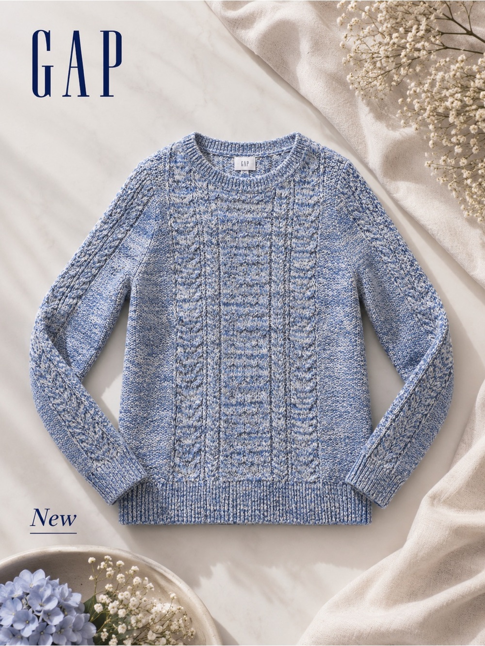 100% Cotton Gap for Good Sweater - Size Large, Pristine Cabincore - Blue & White - Picture 10 of 11